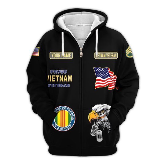 Premium Custom Vietnam Veteran Zip Up Hoodie VPVC609546, Gifts For Vietnam Veteran, Gifts For Veterans Day.