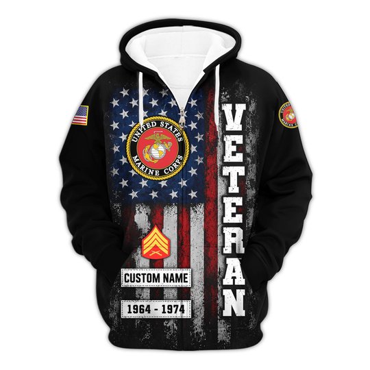 Premium Custom USMC Zip Up Hoodie VPVC609553, Gifts For Marine Veteran, Gifts For Veterans Day.