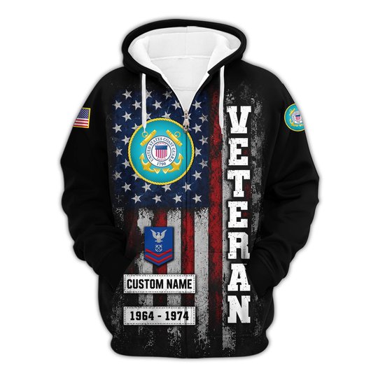 Premium Custom USCG Zip Up Hoodie VPVC609555, Gifts For Coast Guard Veteran, Gifts For Veterans Day.