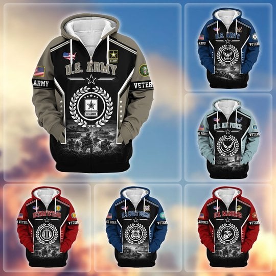 Premium US Veteran Zip Up Hoodie BTTN201021, Gifts For US Veterans, Gifts For Veterans Day.