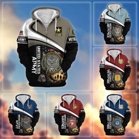 Premium US Veteran Zip Up Hoodie CPHN161011, Gifts For US Veterans, Gifts For Veterans Day.