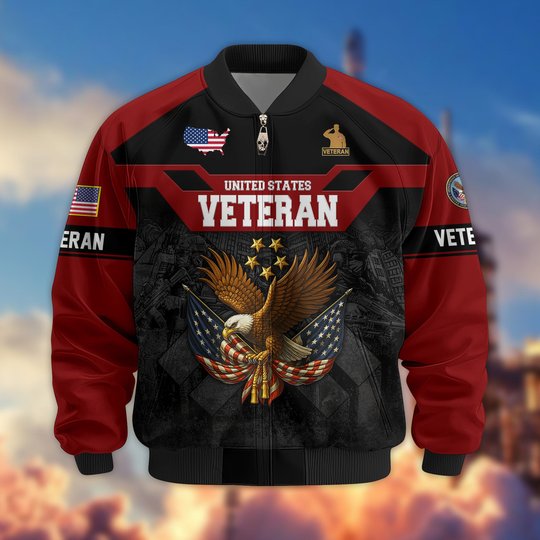 Premium US Veteran Bomber Jacket DPVC211001, Waterproof Windbreaker Coat, US Veteran Gift, Veterans Day Gift.