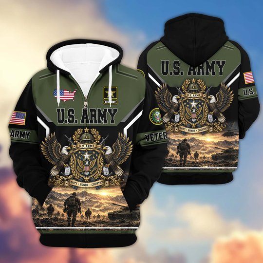 Premium US Veteran Zip Up Hoodie BTTN221023, Gifts For US Veterans, Gifts For Veterans Day.