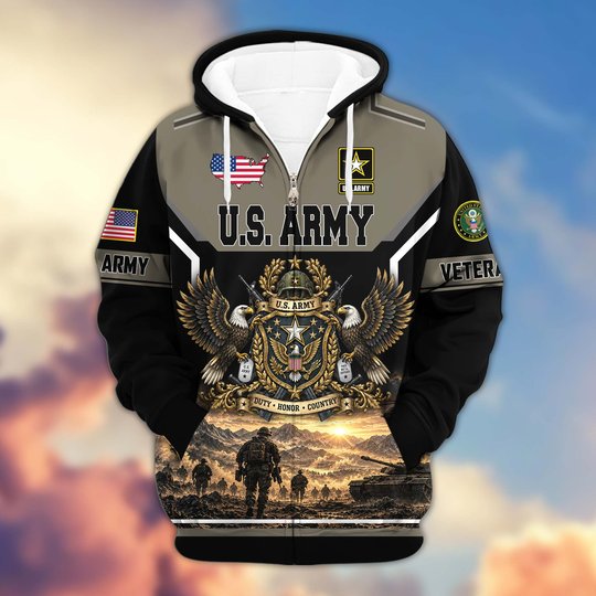 Premium US Veteran Zip Up Hoodie BTTN221023, Gifts For US Veterans, Gifts For Veterans Day.