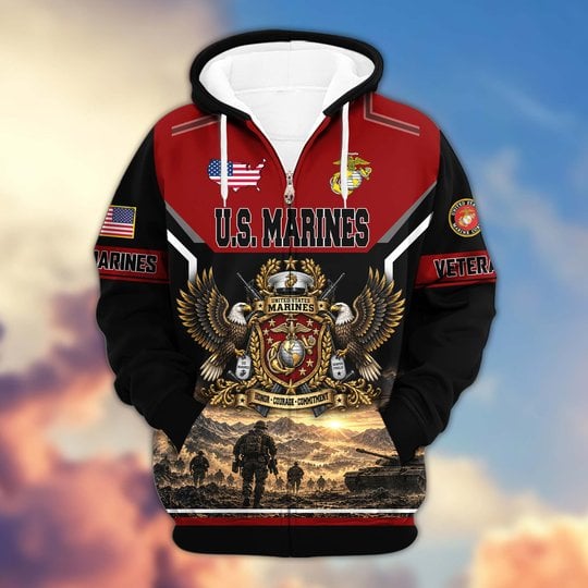 Premium US Veteran Zip Up Hoodie BTTN221023, Gifts For US Veterans, Gifts For Veterans Day.