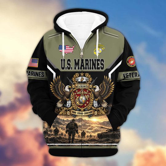 Premium US Veteran Zip Up Hoodie BTTN221023, Gifts For US Veterans, Gifts For Veterans Day.