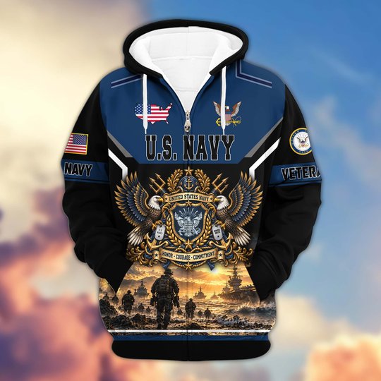 Premium US Veteran Zip Up Hoodie BTTN221023, Gifts For US Veterans, Gifts For Veterans Day.