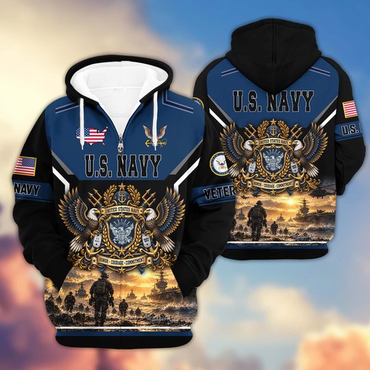 Premium US Veteran Zip Up Hoodie BTTN221023, Gifts For US Veterans, Gifts For Veterans Day.