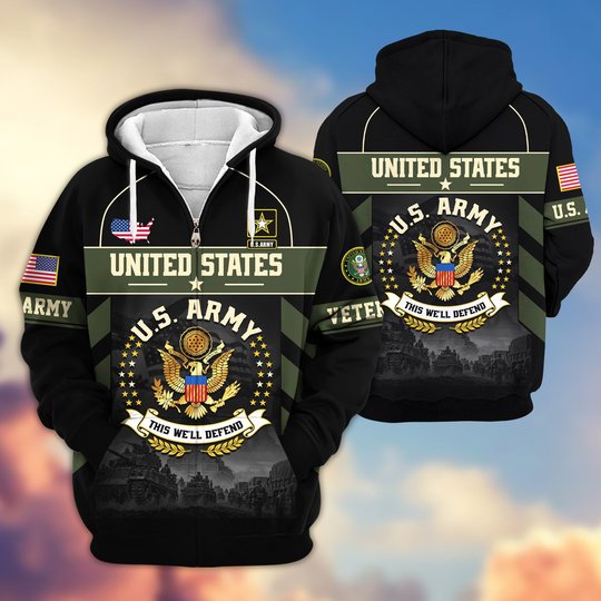 Premium US Veteran Zip Up Hoodie BTTN221021, Gifts For US Veterans, Gifts For Veterans Day.