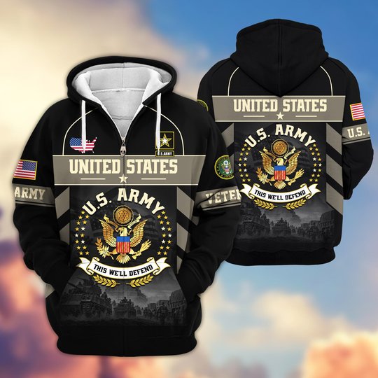 Premium US Veteran Zip Up Hoodie BTTN221021, Gifts For US Veterans, Gifts For Veterans Day.