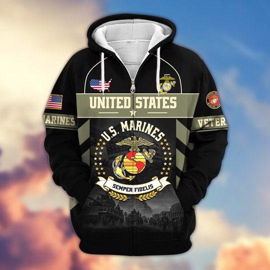 Premium US Veteran Zip Up Hoodie BTTN221021, Gifts For US Veterans, Gifts For Veterans Day.