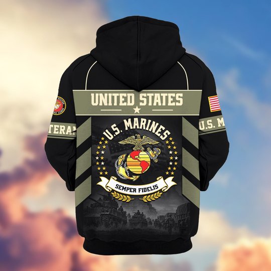 Premium US Veteran Zip Up Hoodie BTTN221021, Gifts For US Veterans, Gifts For Veterans Day.