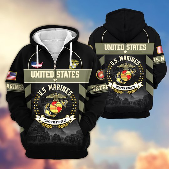 Premium US Veteran Zip Up Hoodie BTTN221021, Gifts For US Veterans, Gifts For Veterans Day.