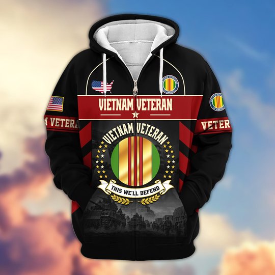 Premium US Veteran Zip Up Hoodie BTTN221021, Gifts For US Veterans, Gifts For Veterans Day.