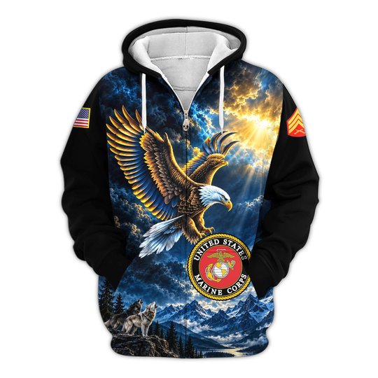 Premium Custom USMC Zip Up Hoodie VPVC609573, Gifts For Marine Veteran, Gifts For Veterans Day.