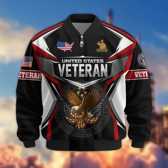 Premium US Veteran Bomber Jacket CPHN221011, Waterproof Windbreaker Coat, US Veteran Gift, Veterans Day Gift.