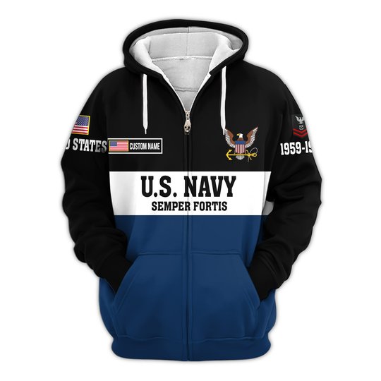 Premium Custom US Navy Zip Up Hoodie VPVC609612, Gifts For Navy Veteran, Gifts For Veterans Day.