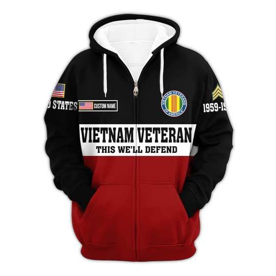 Premium Custom Vietnam Veteran Zip Up Hoodie VPVC609616, Gifts For Vietnam Veteran, Gifts For Veterans Day.