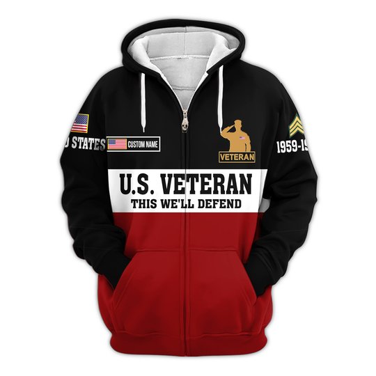 Premium Custom US Veteran Zip Up Hoodie VPVC609617, Gifts For US Veteran, Gifts For Veterans Day.