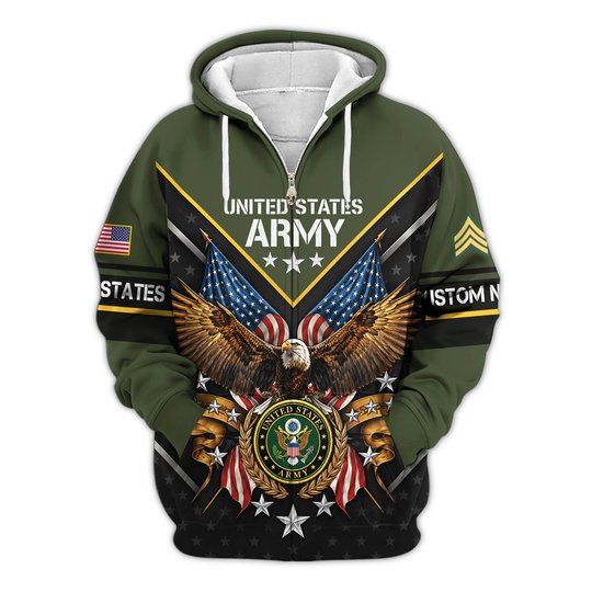 Premium Custom US Army Zip Up Hoodie VPVC609621, Gifts For Army Veteran, Gifts For Veterans Day.