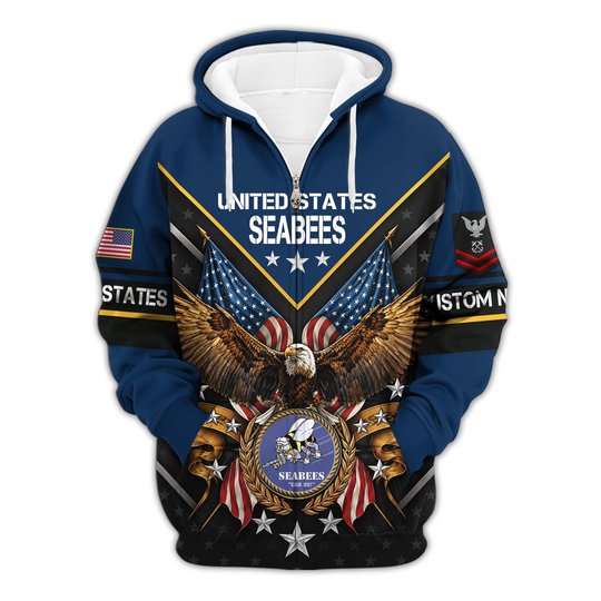 Premium Custom US Seabees Zip Up Hoodie VPVC609629, Gifts For Seabees Veteran, Gifts For Veterans Day.