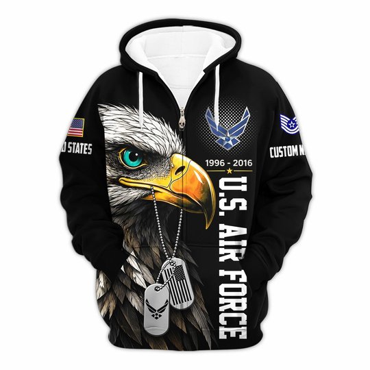 Premium Custom USAF Zip Up Hoodie VPVC609634, Gifts For Air Force Veteran, Gifts For Veterans Day.