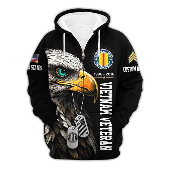 Premium Custom Vietnam Veteran Zip Up Hoodie VPVC609636, Gifts For Vietnam Veteran, Gifts For Veterans Day.
