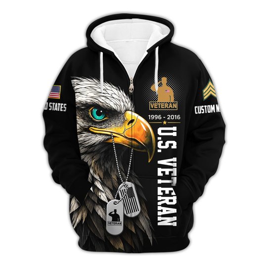 Premium Custom US Veteran Zip Up Hoodie VPVC609637, Gifts For US Veteran, Gifts For Veterans Day.