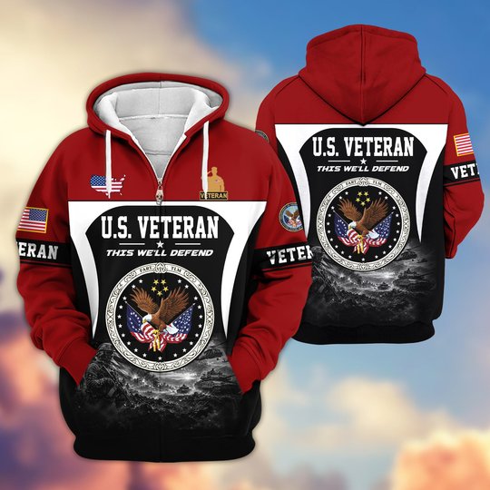 Premium US Veteran Zip Up Hoodie BTTN271022, Gifts For US Veterans, Gifts For Veterans Day.