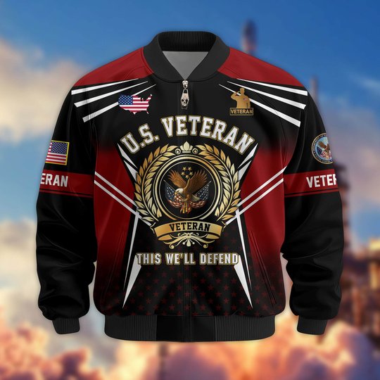 Premium US Veteran Bomber Jacket BTTN281021, Waterproof Windbreaker Coat, US Veteran Gift, Veterans Day Gift.