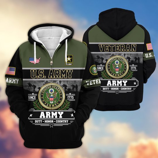Premium US Veteran Zip Up Hoodie BTTN291021, Gifts For US Veterans, Gifts For Veterans Day.