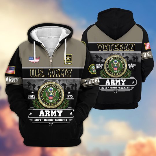 Premium US Veteran Zip Up Hoodie BTTN291021, Gifts For US Veterans, Gifts For Veterans Day.