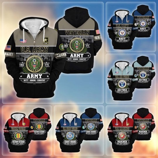 Premium US Veteran Zip Up Hoodie BTTN291021, Gifts For US Veterans, Gifts For Veterans Day.