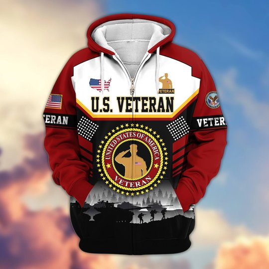 Premium US Veteran Zip Up Hoodie BTTN291022, Gifts For US Veterans, Gifts For Veterans Day.