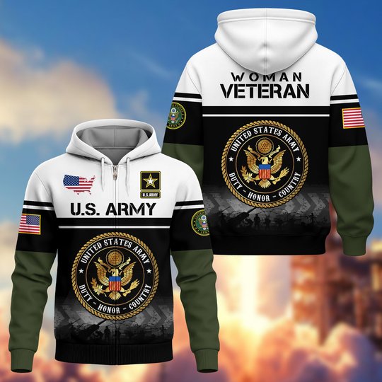 Premium US Woman Veteran Zip Up Hoodie DPVC301001, Gifts For US Woman Veterans, Gifts For Veterans Day.
