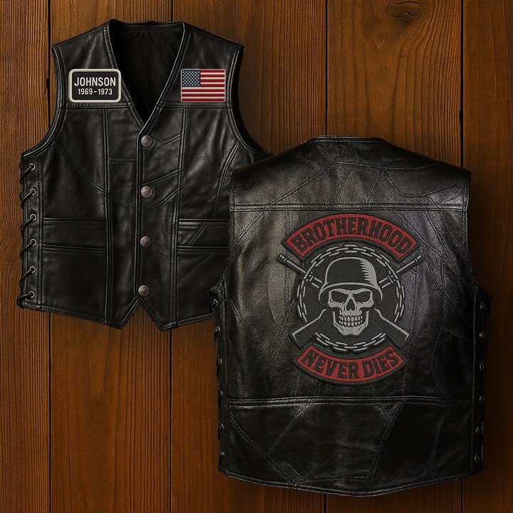 Premium US Veterans Custom Leather Motor Vest VPVC702121, Gifts For US Veteran, Gifts On Father's Day, Veterans Day.