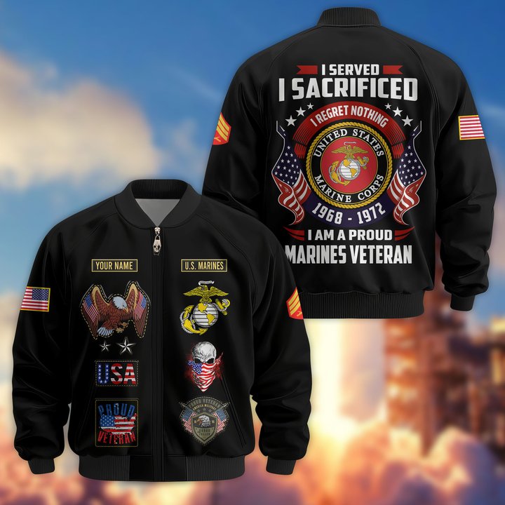 Premium Custom USMC Veteran Bomber Jacket VPVC804403, Gifts For US Marine Veteran, Gifts On Father's Day, Veterans Day.