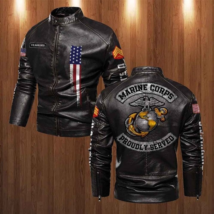 Premium Personalized USMC Veteran Leather Jacket VPVC702279, Gifts For Marine Veteran, Gifts On Father's Day, Veterans Day.