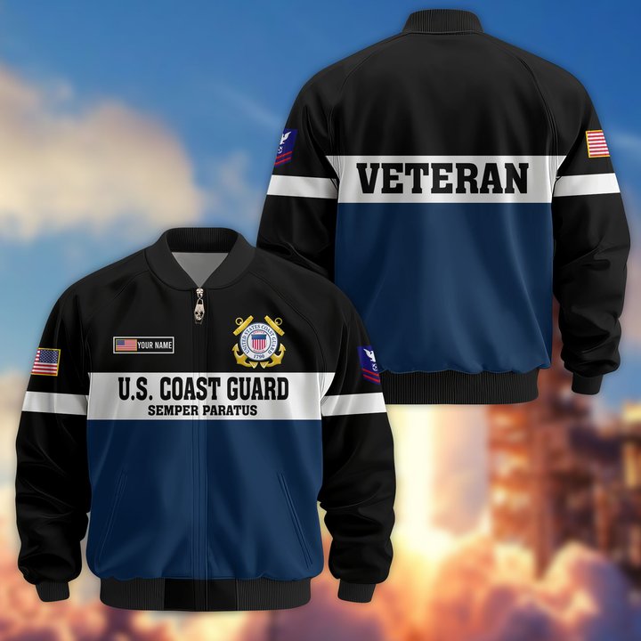 Premium Custom USCG Veteran Bomber Jacket VPVC805305, Gifts For Coast Guard Veteran, Gifts On Father's Day, Veterans Day.