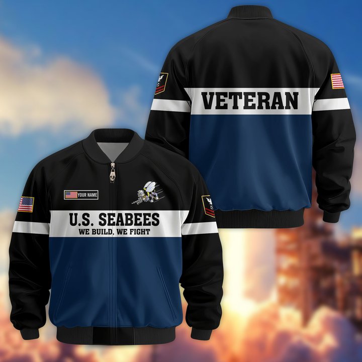 Premium Custom US Seabees Bomber Jacket VPVC805309, Gifts For Seabees Veteran, Gifts On Father's Day, Veterans Day.
