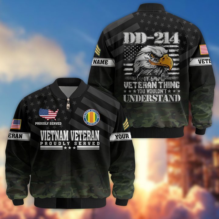 Premium Custom Vietnam Veteran Bomber Jacket VPVC808006, Gifts For Vietnam Veteran, Gifts On Father's Day, Veterans Day.