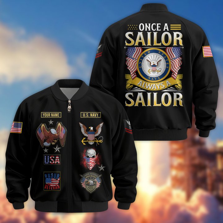 Premium Custom US Navy Veteran Bomber Jacket VPVC810802, Gifts For US Navy Veteran, Gifts On Father's Day, Veterans Day.