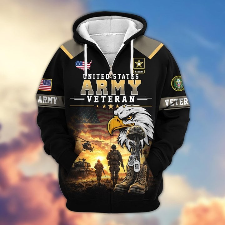 Premium US Veteran Zip Up Hoodie BTTN191022, Gifts For US Veterans, Gifts For Veterans Day.