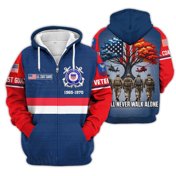 Premium Custom USCG Zip Up Hoodie VPVC609535, Gifts For Coast Guard Veteran, Gifts For Veterans Day.