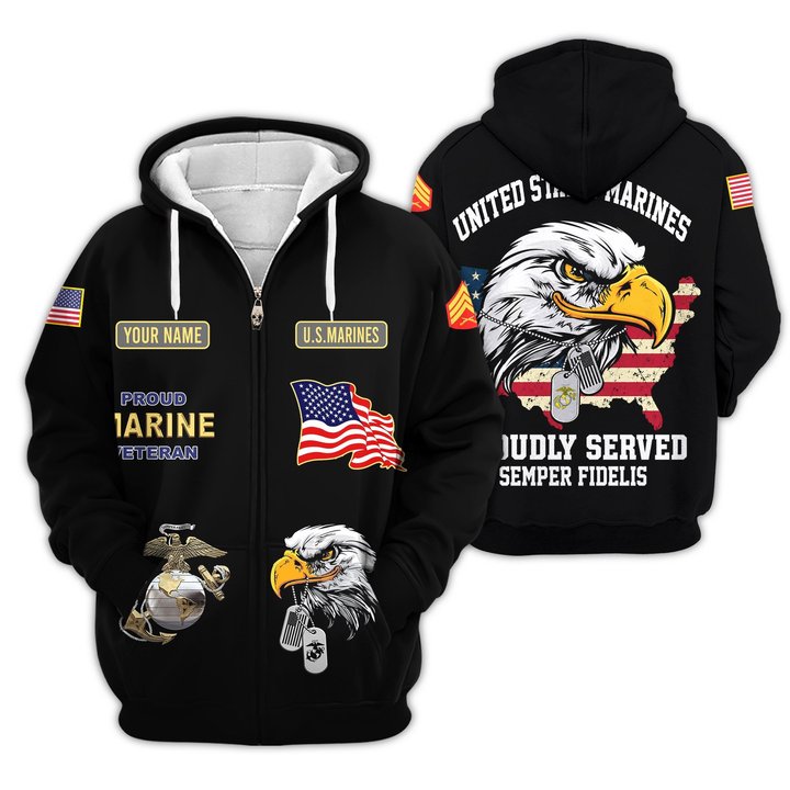 Premium Custom USMC Zip Up Hoodie VPVC609543, Gifts For Marine Veteran, Gifts For Veterans Day.