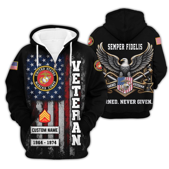 Premium Custom USMC Zip Up Hoodie VPVC609553, Gifts For Marine Veteran, Gifts For Veterans Day.