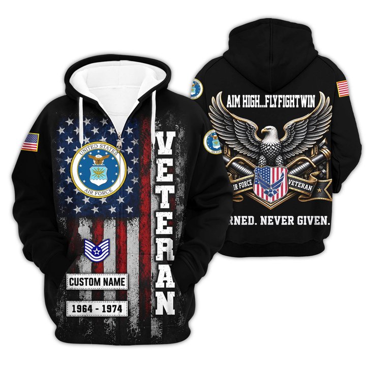 Premium Custom USAF Zip Up Hoodie VPVC609554, Gifts For Air Force Veteran, Gifts For Veterans Day.