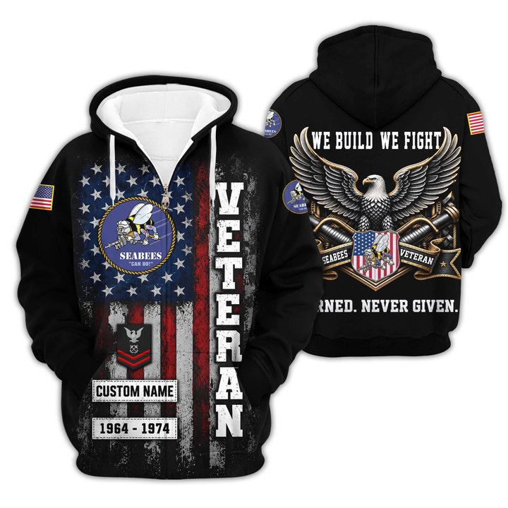 Premium Custom US Seabees Zip Up Hoodie VPVC609559, Gifts For Seabees Veteran, Gifts For Veterans Day.