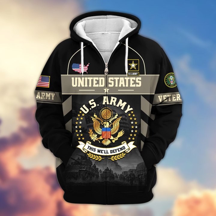 Premium US Veteran Zip Up Hoodie BTTN221021, Gifts For US Veterans, Gifts For Veterans Day.