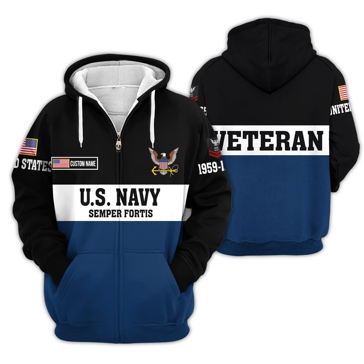 Premium Custom US Navy Zip Up Hoodie VPVC609612, Gifts For Navy Veteran, Gifts For Veterans Day.